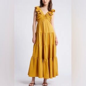 Jason Wu Linen Blend Yellow Tiered Maxi Dress